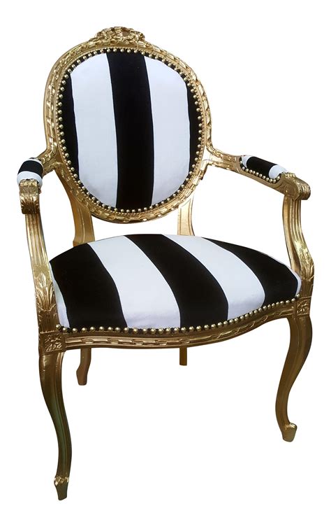 007 dining chair in black and white stripes. Antique Louis XVI Chair in Gold Leaf with Black and White Striped Velvet | Chairish