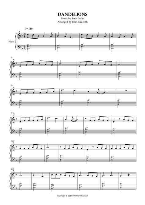 Dandelions Sheet Music Ruth B Piano Solo