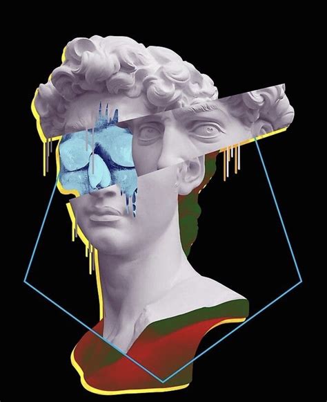 Vaporwave Aesthetic David Greek Statue With Skull Inside By Jay Bayne