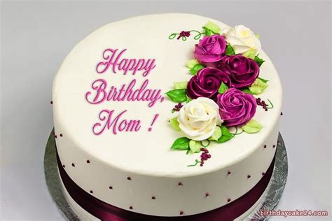 Mom congratulates, embraces and kisses her child on a pink background. Happy Birthday Wish Cake For Mom With Name | Birthday cake ...