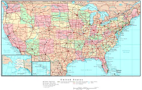 Large Political Road Map Of USA