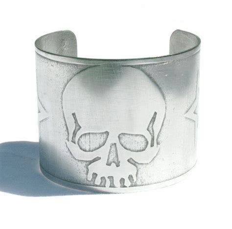 Metal Etched Skull And Stars Cuff Bracelet Etsy Metal Etching