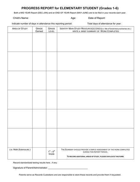 Excel Templates Elementary Progress Report Template