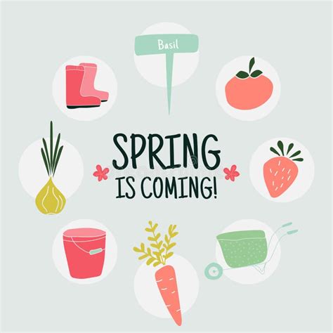 Spring Is Coming Set Of Hand Drawn Garden Elements Vector Stock