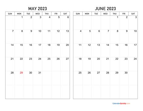 Blank Calendar For May 2023 And June 2023 - Blank Printable