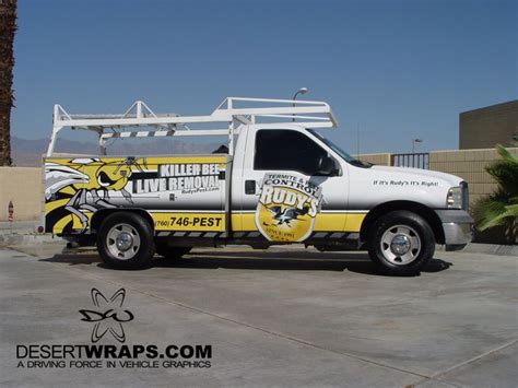 Family and locally owned and operated, serving the coachella valley, our licensed palm desert, ca pest. Official DesertWraps.com utility truck wrap for Rudy's ...