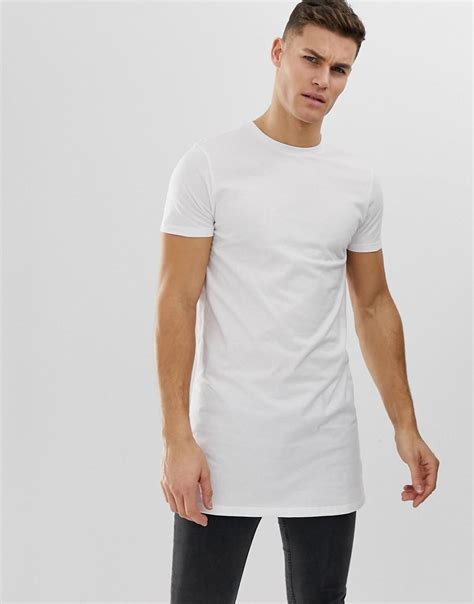 Asos Cotton Super Longline T Shirt With Crew Neck In White For Men