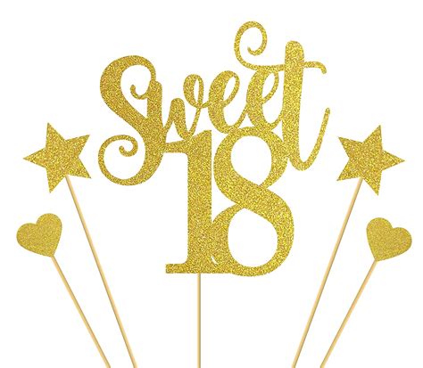 Sweet 18 Cake Topper Happy 18th Birthday Cake Topper 18th Birthday Cake Topper Gold Glitter