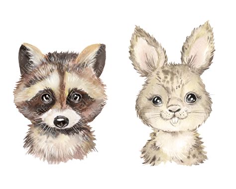 Woodland Animals Watercolor Clipart Forest Cute Animals Portrait By
