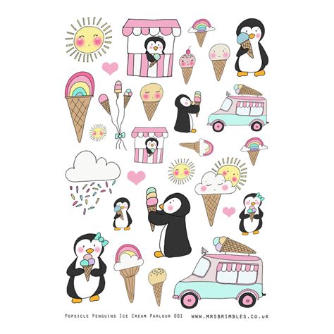 Popsicle Penguins Ice Cream Parlour Scrapbooking Planner Illustration