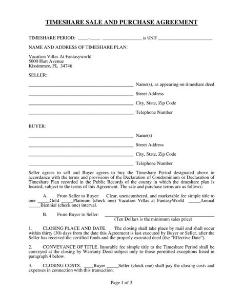 Timeshare Purchase Agreement Template