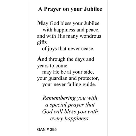 Jubilee Prayer Card Gannons Prayer Card Co