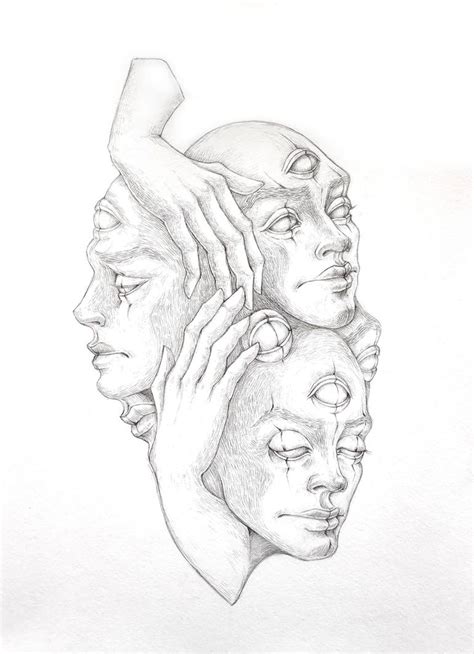 Three Faces And Hands Drawing By Mary M Saatchi Art