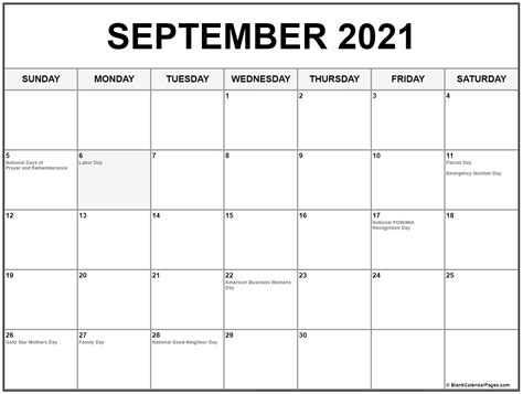 September 2018 Calendar With Holidays