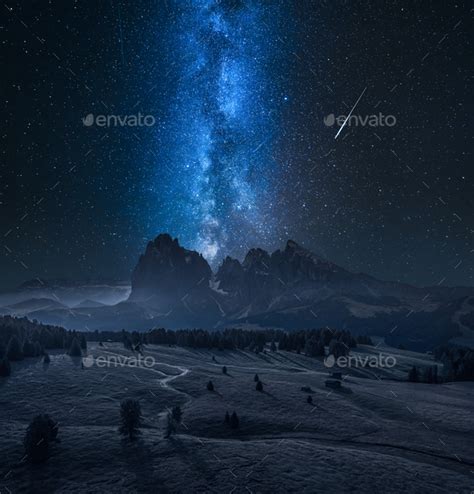 Alpe Di Siusi And Milky Way In Dolomites At Night Stock Photo By Shaiith