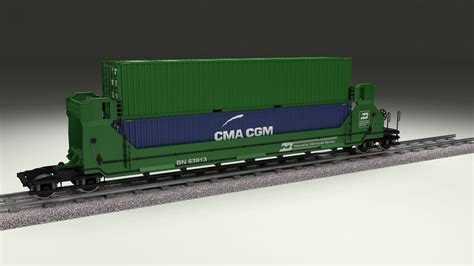 Green Train Well Car W Containers 3d Model Cgtrader