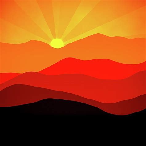 Orange And Red Sunset And Mountains 01 Abstract Minimalism By Matthias