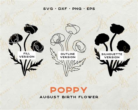 Poppy Svg August Birth Flower Svg Layered Flower Svg Retro Etsy