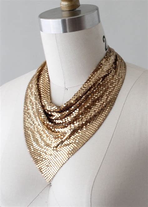 Vintage 1970s Gold Mesh Bib Necklace Raleigh Vintage