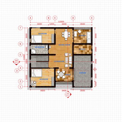 Simple Modern House 1 Architecture Plan With Floor Plan Metric Units