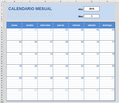 Crear Un Calendario Mensual En Excel Para Notas Del Mes Trucos De