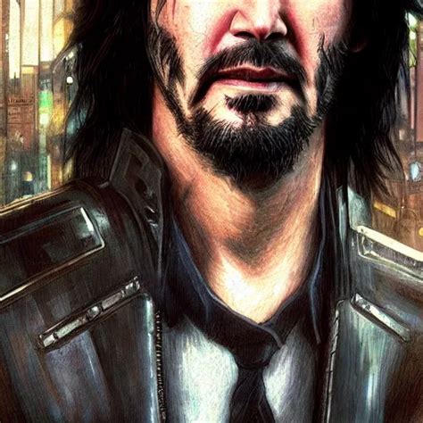 Closeup Of Keanu Reeves In A Cyberpunk City Film Stable Diffusion