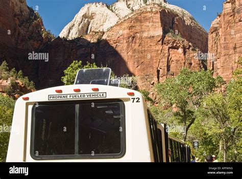 A Propane Fueled Shuttle Bus In Zion National Park Stock Photo Alamy