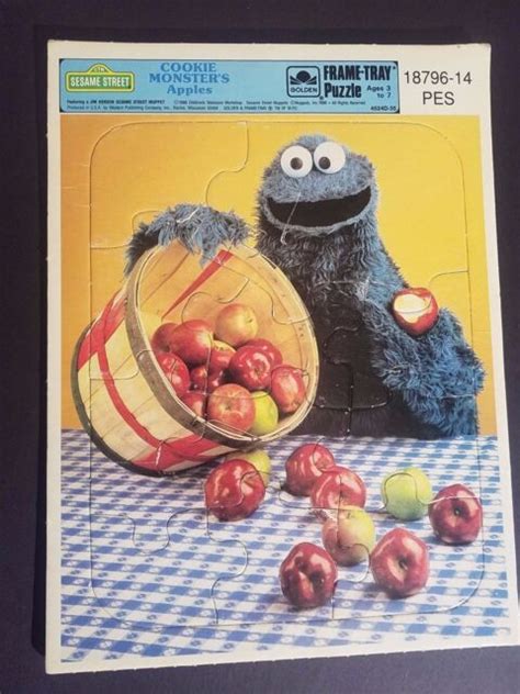 Cookie Monster Frame Tray Puzzle Basket Of Apples 1986 Sesame Street Ebay