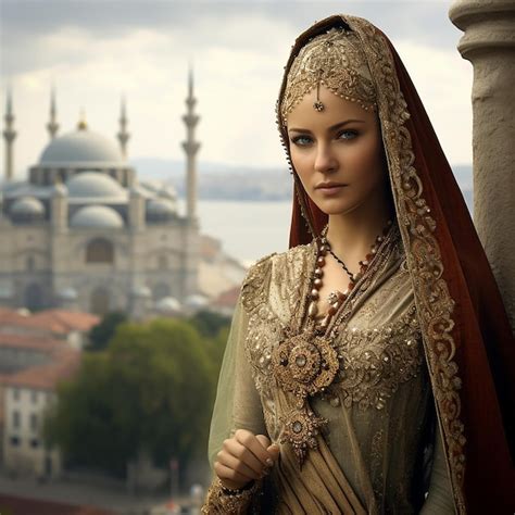 Premium AI Image Turkish Woman Full Shot With The Majestic Topkapi