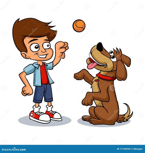 Cartoon Boy Playing With His Dog Stock Vector Image 71765936