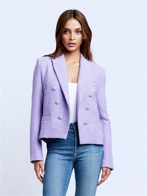 L Agence Womens Blazers Jackets Brooke Tweed Blazer Lavender Ida Frida