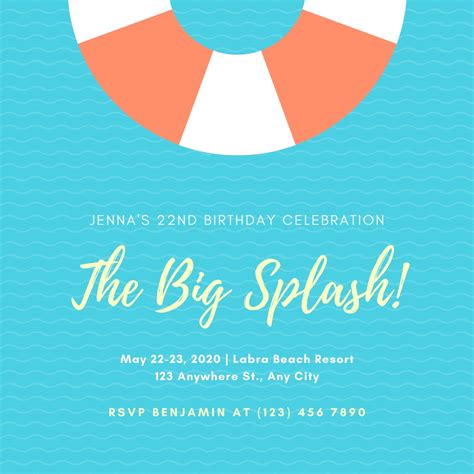 Canva Birthday Swim Party Customize Summer Party Invitation Instant