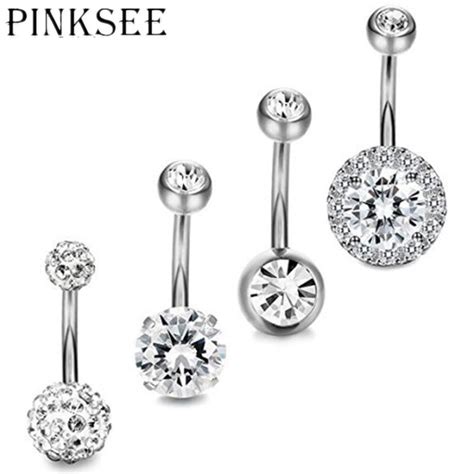 Pinksee Rock Style Round Crystal Rhinestone Dangle Navel Belly Button Ring For Women Sex Bar
