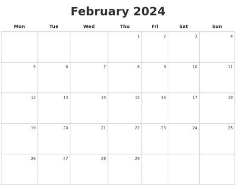 February 2024 Printable Calendar