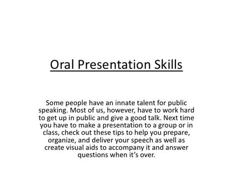 Oral Presentation Skills