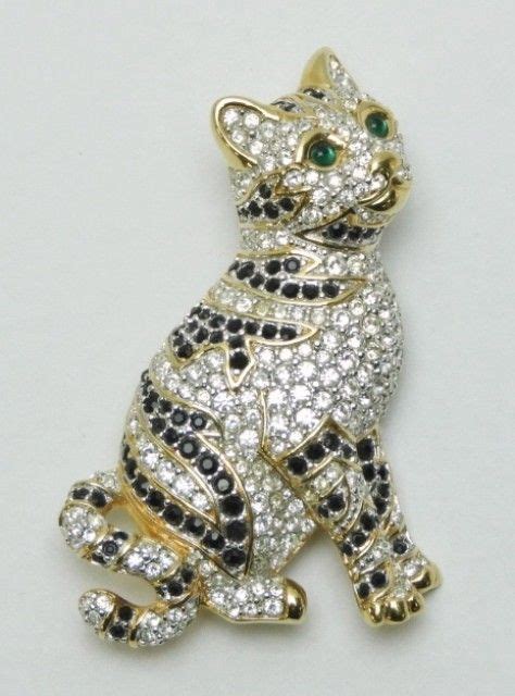 Gold Tone Swarovski Crystal Cat Brooch Cat Brooch Exclusive Jewelry