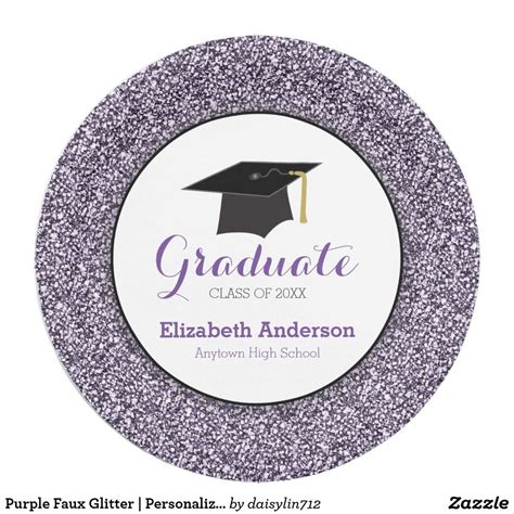 Graduation Purple Glitter Mortarboard Paper Plate Purple