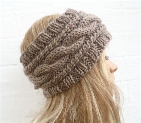 Womens Knit Headband Wool Cabled Headband British Wool Etsy