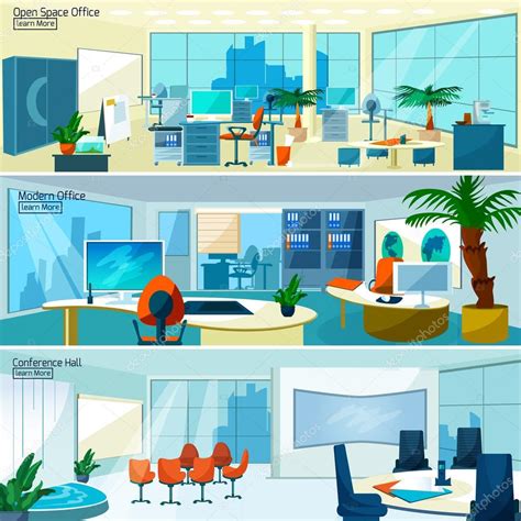 Modern Office Interiors Banners — Stock Vector © Macrovector 95850052