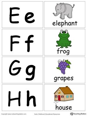 English toffee, everlasting gobbstoppers and exploding truffles are just some sweet treats starting with the letter e. Small Alphabet Flash Cards for Letters E F G H ...