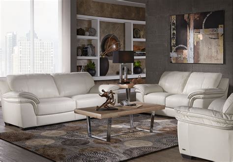 Cindy Crawford Home Perugia Off White Leather 5 Pc Living Room Living