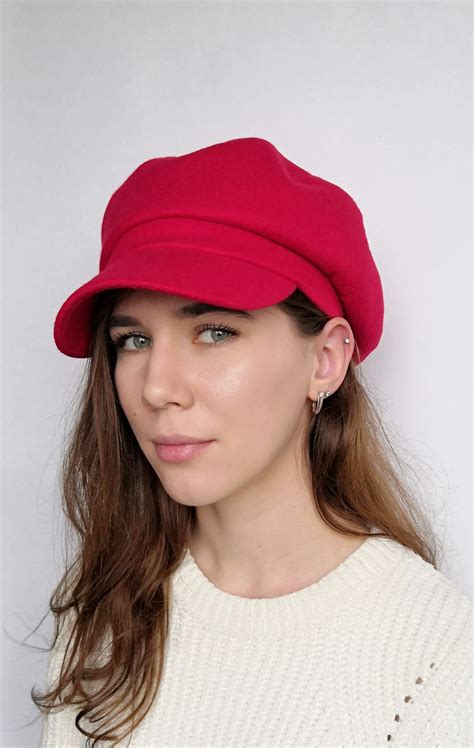 Red Custom Newsboy Cap Women Peaked Cap Casual Hat Spring Etsy