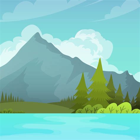 Flat Mountain Landscape With Lake Vector Background
