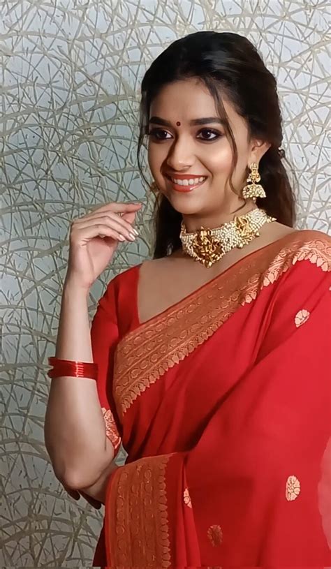 Keerthy Suresh In Traditional Red Saree South Indian Actress