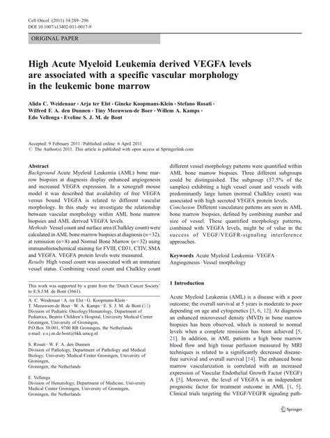 PDF High Acute Myeloid Leukemia Derived VEGFA Levels Are Associated