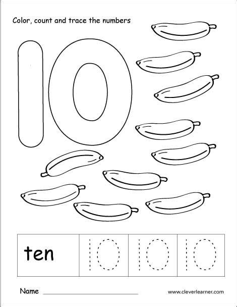 Number 10 Tracing And Colouring Worksheet For Kindergarten Coloring