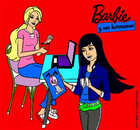 Dibujo De Barbie Y Su Hermana Merendando Pintado Por Carolina En Dibujos Net El D A