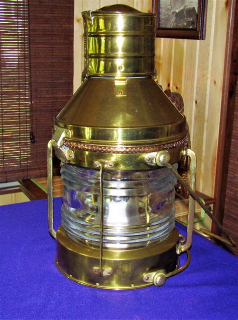 Large Antique Brass Anchor Ship Lantern