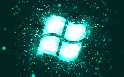 Download Wallpapers Windows Turquoise Logo 4k Turquoise Neon Lights