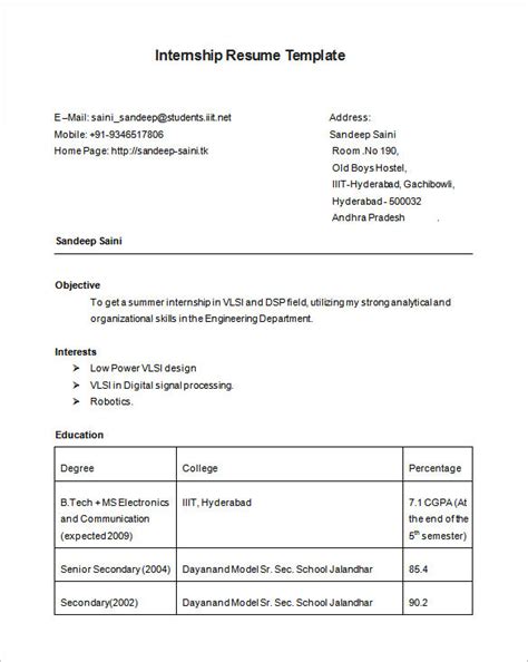 You need to understand how to write a cv for an internship, the prospect of working for no pay or a token this guide shows you how and includes a sample cv template for an internship at the end. 10+ Internship Resume Templates - PDF, DOC | Free & Premium Templates